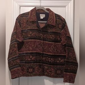 Coldwater Creek burgundy Navy Tapestry Button Front Jacket Large